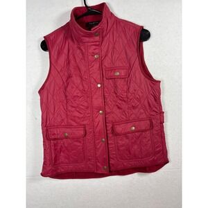 Talbots Womens Quilted Vest M Red Snap Closure Pockets